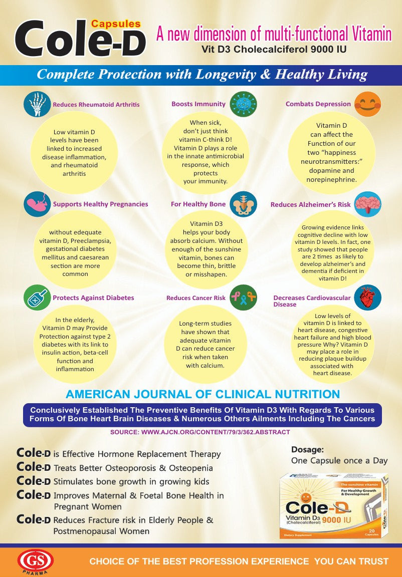 Cole-D Capsules brochure — benefits and indications